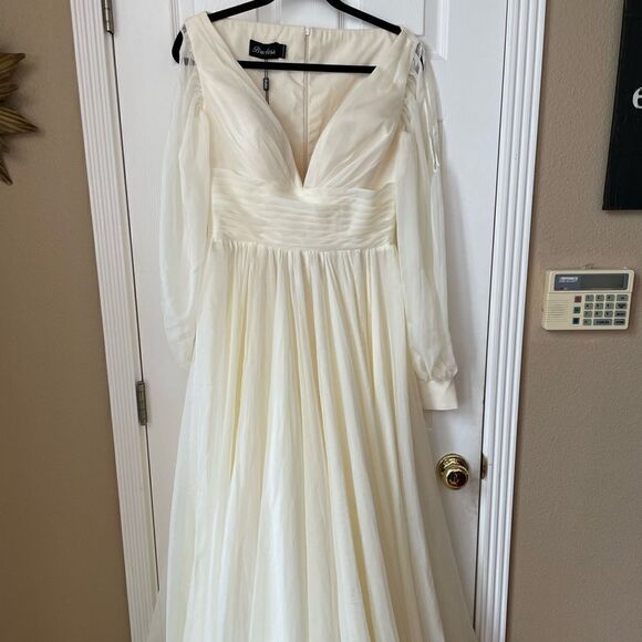 Bridess Ivory Women’s Sheer Long Formal Dress Long Split Sleeves Size 10 - Picture 1 of 16
